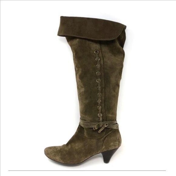 NINE WEST Nwadele Dark Green Suede Knee Boots - Picture 1 of 13
